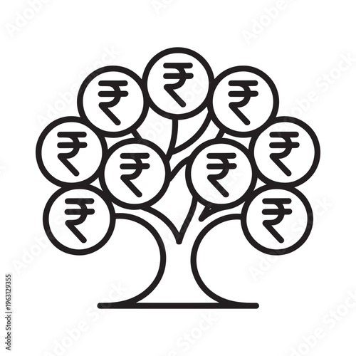 A tree with indian rupee symbols as leaves representing financial growth