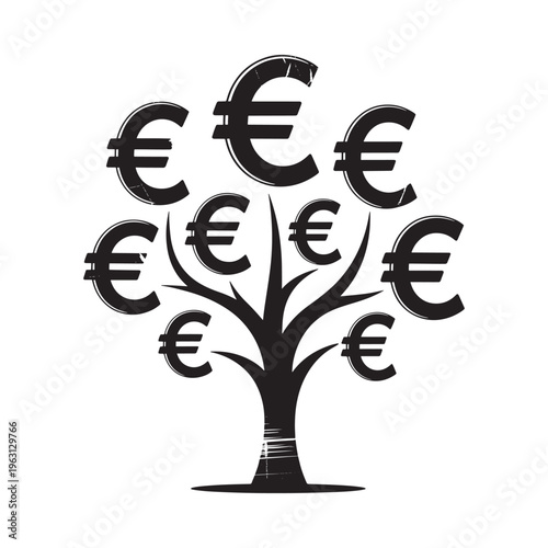A tree formed by euro symbols represents financial growth and prosperity