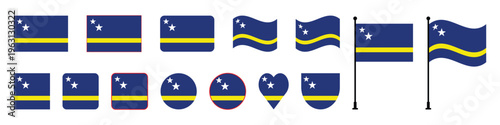 Curaçao Flag Icon Set Various Shapes and Waving Effects Vector