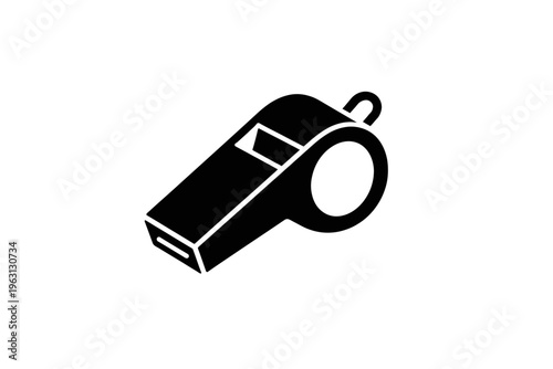 Black whistle icon for sports and referee signaling isolated on white background for design and communication