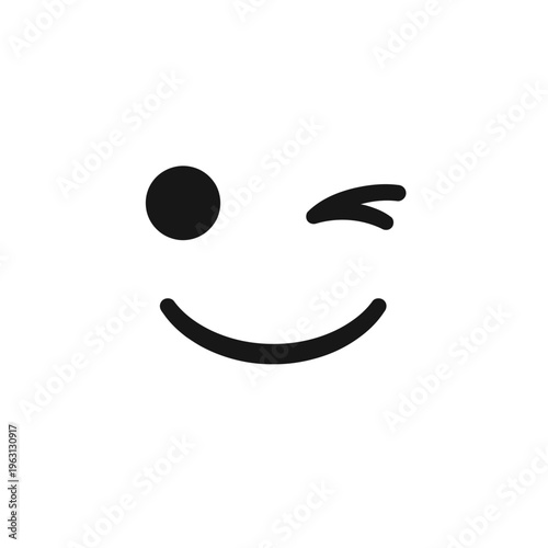 Winking face emoticon smiling with one eye closed in black