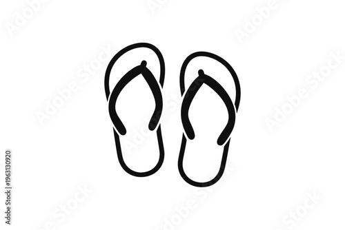 A pair of simple black flip flops on a white background, isolated footwear icon
