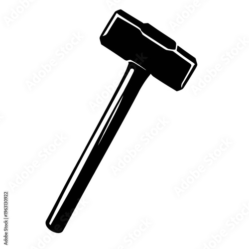 Black and white illustration of a sledgehammer on a white background, perfect for construction and tool concepts