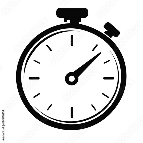 Black and white illustration of a classic mechanical stopwatch on a plain background, symbolizing time and urgency