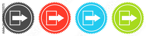 Foto Icons auf 4 Buttons mit Zacken zeigen Ausloggen oder Ausgang