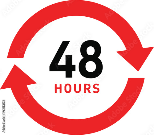 Red 48 hours circular arrow symbol