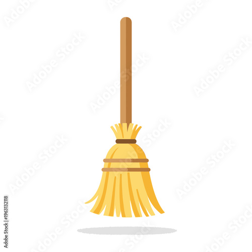 Broom with yellow bristles and handle.