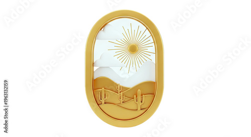 Golden Desert Landscape Oval Emblem