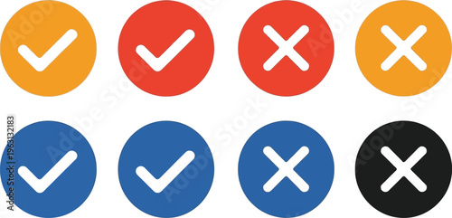 Colorful checkmark and cross icons in circle shapes