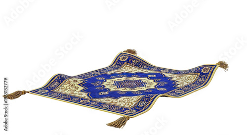 Flying Carpet with Blue and Gold Pattern