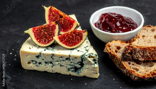 Gourmet Blue Cheese Appetizer with Fresh Figs and Crusty Bread.