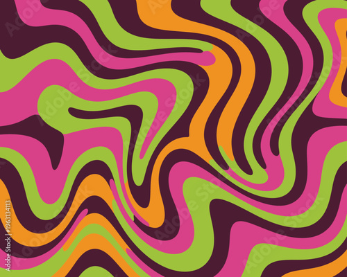 Vibrant abstract seamless pattern with wavy multicolored stripes