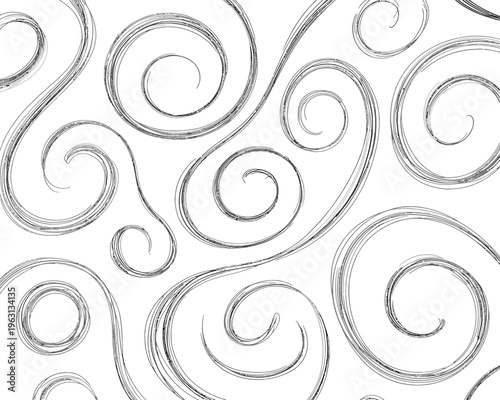 Hand drawn black and white flowing swirl pattern flowing lines