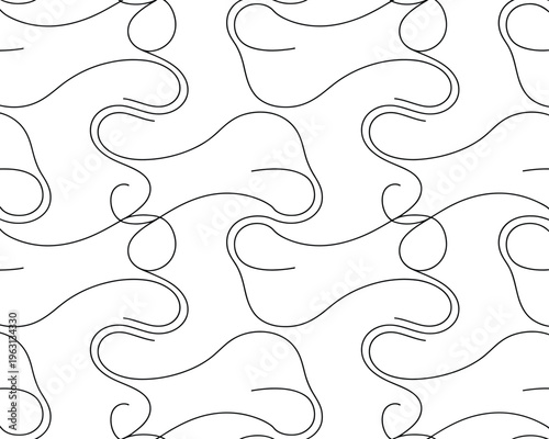 Continuous thin monoline swirl pattern in black on white background