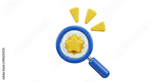 Magnifying glass on star, search and quality icon