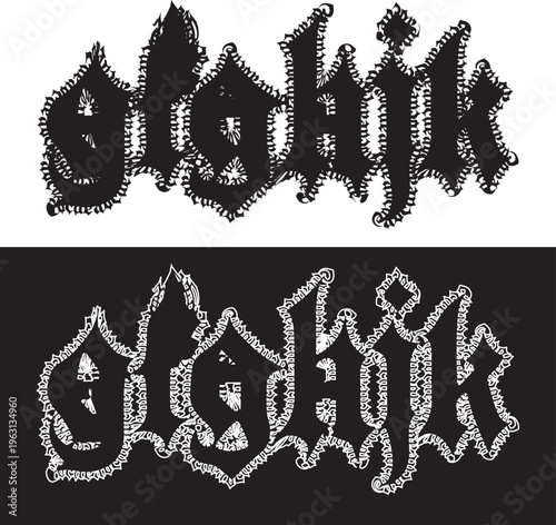 Distressed Gothic Alphabet Letters g-k - Grunge Textured Font