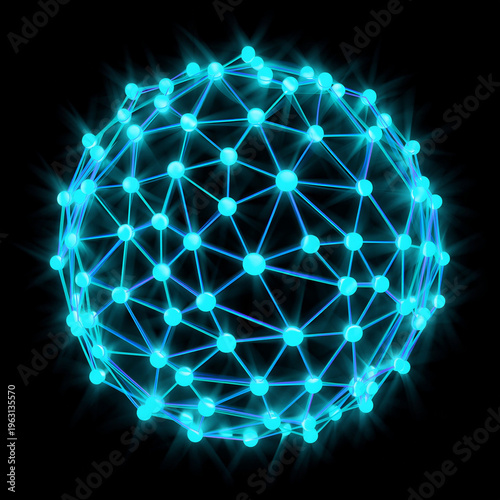 Illuminated Sphere: A captivating representation of interconnectedness and digital innovation, a glowing sphere of light, representing the global network in the dark.