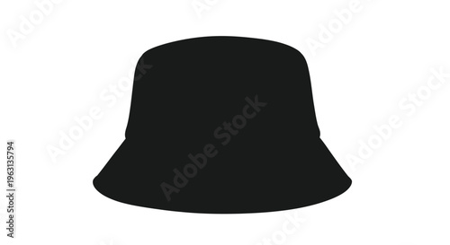 Black bucket hat with white stitching and a shiny brim vector illustration design