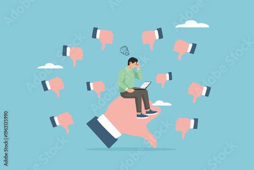 Sad Man With Laptop Device