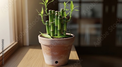 Lucky Bamboo Plant in Pot Indoor.
