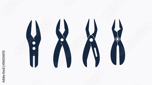 Four dark blue silhouette tools against a white background, representing wire strippers and pliers