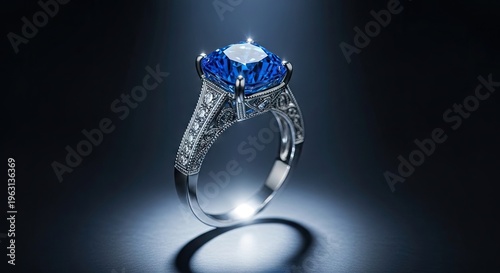 Luxury Diamond Ring with Blue Gemstones.