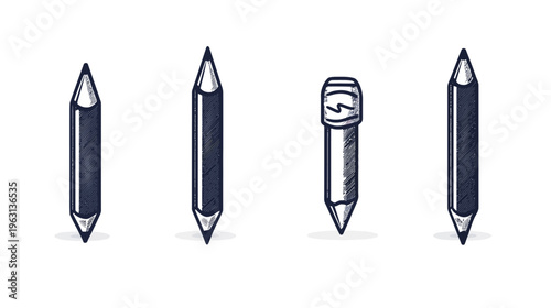 Four pencil illustrations with a hand-drawn style, each in a different position, on a white background
