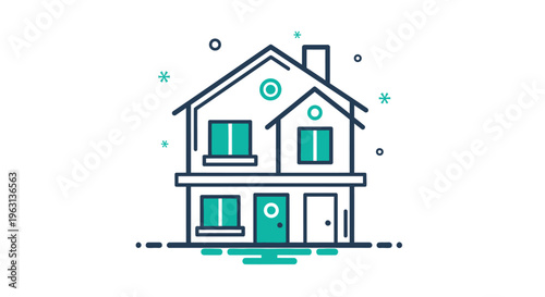 Modern vector illustration of a house with teal accents and a simple design