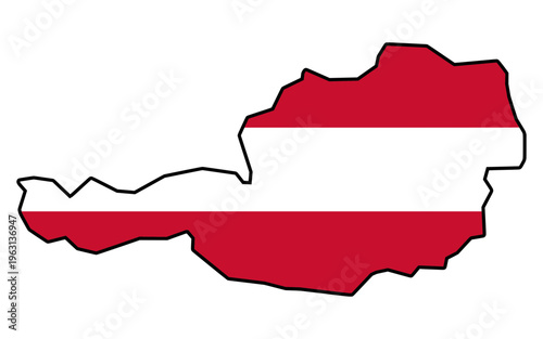 Austria Flag in Map Shape with Black Outline Stroke
