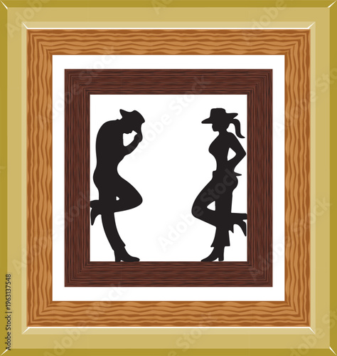 Silhouettes of Dancing Couple in a Decorative Frame
