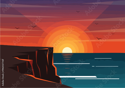 Serene Sunset Over the Ocean Cliffside With Rippling Water and Dramatic Sky