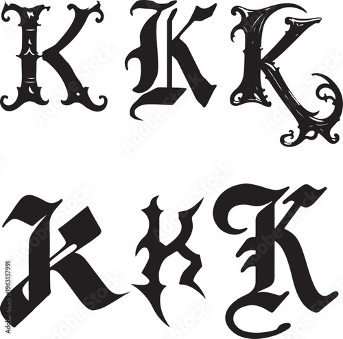 Ornate Gothic Initial Letters K and Z in Vintage Style