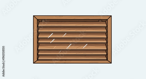 Flat illustration of a wooden louvered vent on a light blue background