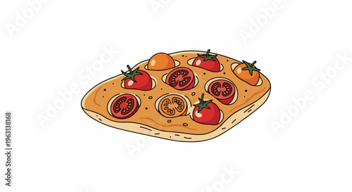 Flatbread topped with fresh tomatoes and baked to golden perfection