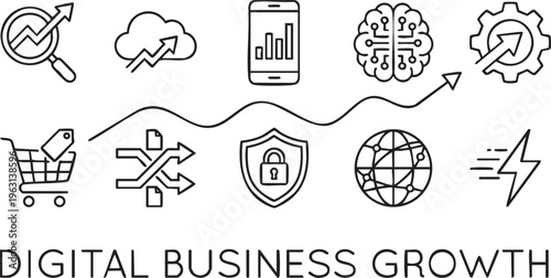 Digital business growth concept with icons and symbols