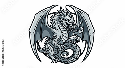 Fierce dragon illustration with intricate scales and smoke