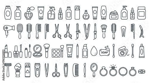 Beauty and skin care outline icons set vector illustrations.