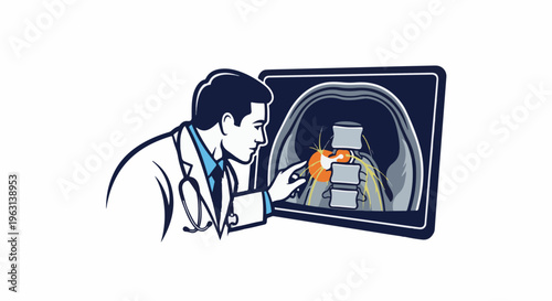 Doctor points to a highlighted spinal issue on an x-ray