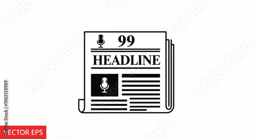 Newspaper front page with headline and microphone symbol