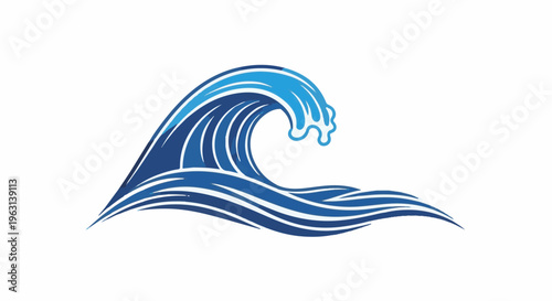 Dynamic blue wave crests and breaks against white background