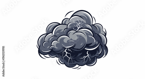 Dark stormy cloud with lightning streaks and bold outlines