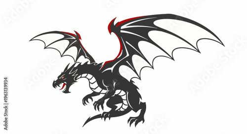 Dark winged creature with red accents and sharp claws in mid-flight