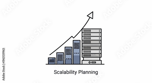 Data servers growing in a stacked graph format with an upward trending arrow