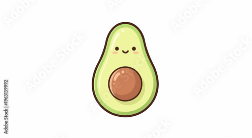 Cute cartoon avocado with a smiling face and rosy cheeks