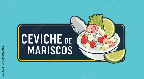 Delicious seafood ceviche dish with lime and lettuce garnish