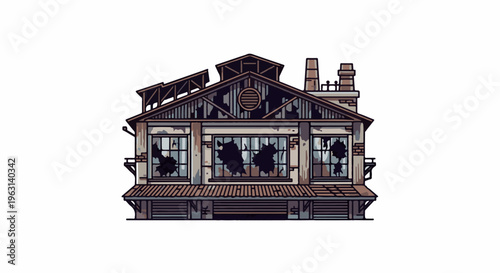 Dilapidated industrial building with broken windows and decaying roof