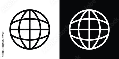 Minimalist vector illustration of a wireframe globe grid. Perfect for representing global communications, international logistics, worldwide networking, and geographic data.