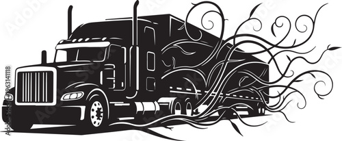 Black semi truck with swirling lines tractor trailer