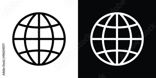 Minimalist vector illustration of a wireframe globe grid. Perfect for representing global communications, international logistics, worldwide networking, and geographic data.