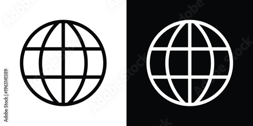 Minimalist vector illustration of a wireframe globe grid. Perfect for representing global communications, international logistics, worldwide networking, and geographic data.